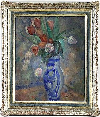 Tulpenstilleben in Westerwälder Keramikvase