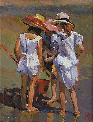 Girls Fishing, three girls on a beach
