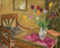 "Bouquet de tulipes, fauteuil et chat", 1925
