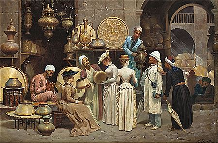Européens en visite au souk des cuivres, Le Caire