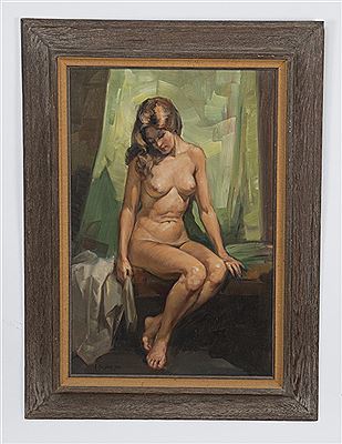 A seated nude in a studio interior