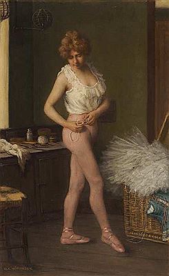 Ballerina beim Ankleiden