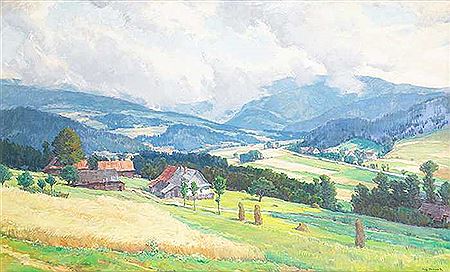 Weite Landschaft mit Häusern