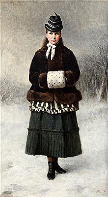 Portrait of Mabel Mary Field, Aged 13, standing in a winter landscape