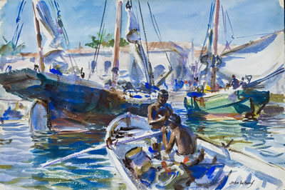 "OLD BARGES, BRIDGETOWN, BARBADOS"