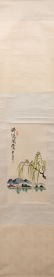 CHINESE SILK SCROLL PAINTING DEPICTING BIRDS ON A WEEPING WILLOW