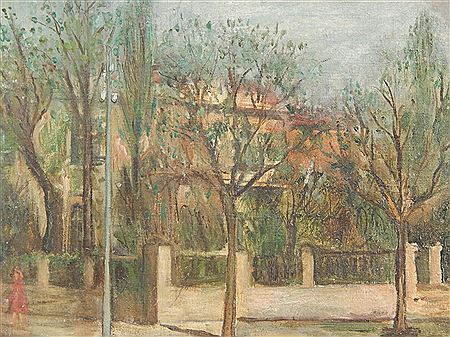 Street scene with figure by Nadia Eadie - Auction record, sale price, and art valuation. Compare with similar artists and explore comparable artworks.