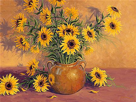 SUNFLOWERS & CLAY POT by Robert Wood - Auction record, sale price, and art valuation. Compare with similar artists and explore comparable artworks.