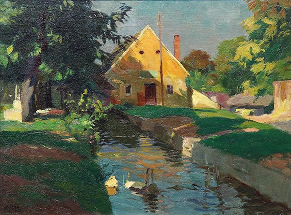 Village Scene with Stream