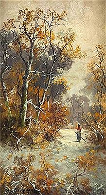 Snowy glade with Staffage figure