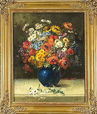 Großes, üppiges Blumenbouquet mit Margeriten und Klatschmohn