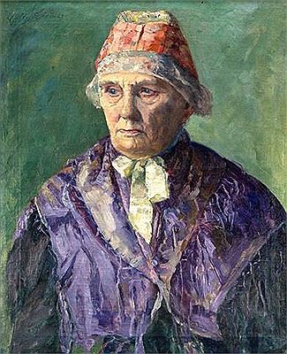 Portrait einer Fehmarnerin in Tracht