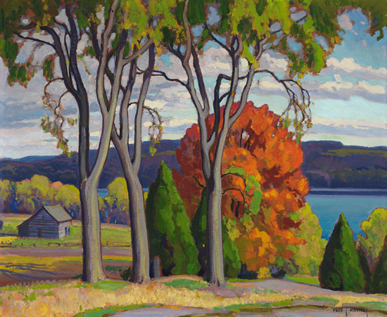 Cabin by the Lake in Autumn by Frederick Haines - Auction record, sale price, and art valuation. Compare with similar artists and explore comparable artworks.