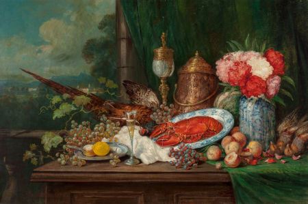 "Abundant Still Life with Pheasant, Lobster, Fruit, and Flowers" by Georg Sommer - Auction record, sale price, and art valuation. Compare with similar artists and explore comparable artworks.