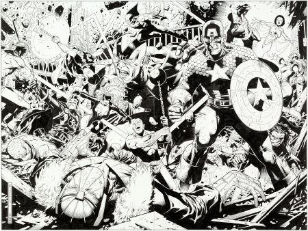 Jim Cheung and Mike Morales Avengers Finale #1 Two Page Spread Splash Pages 28-29 Original Art (Marvel, 2005)