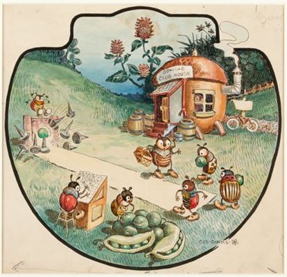 Gus Dirks Bugville Comic Strip Original Art (circa 1900)
