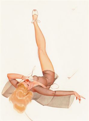 "Flirtatious on the Phone, Petty Girl Pin-Up calendar illustration"