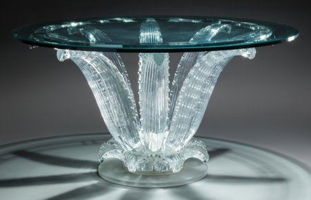 Marc Lalique Clear Glass and Chromed Metal Cactus Center Table