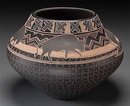 A Santa Clara Brown-On-Buff Jar