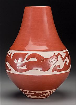 A Large Santa Clara Redware Jar