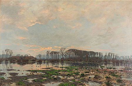 Herbstliche Flusslandschaft bei Sonnenuntergang