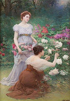 ZWEI JUNGE FRAUEN IM ROSENGARTEN