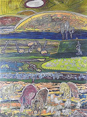 Pigs in a rural landscape