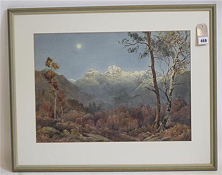 Dawn and the Setting Moon, Langdale Pikes by Bernard Eyre Walker - Auction record, sale price, and art valuation. Compare with similar artists and explore comparable artworks.