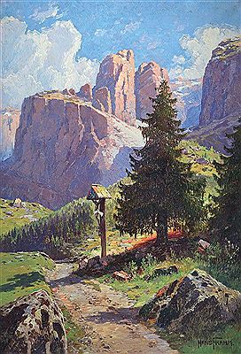 Hochgebirgslandschaft mit Marterl