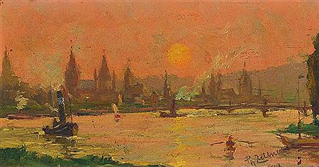 View over the mouth of the Main to Mainz