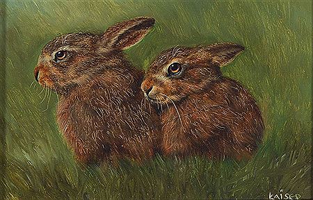 Zwei Hasen auf der Wiese by Wolfgang Kaiser - Auction record, sale price, and art valuation. Compare with similar artists and explore comparable artworks.