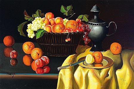 Still life with fruit and pewter