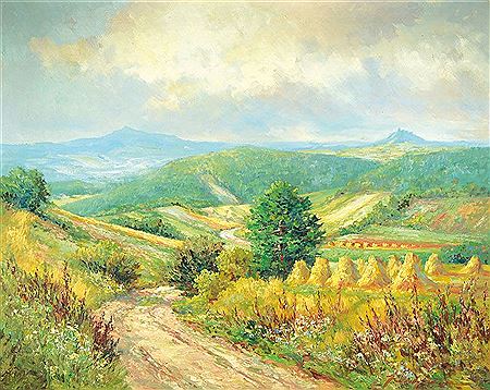 Eifel landscape, probably with view of castle Ohlsburg with Ohltal