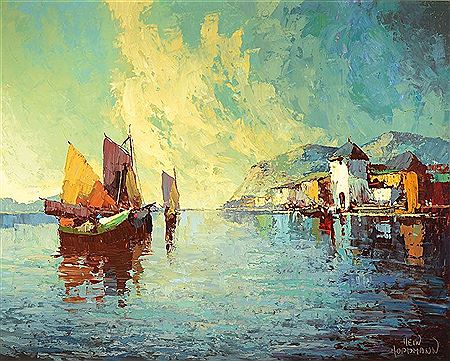 Fishing boats off the coast
