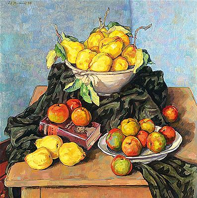 Still life with lemons and apples
