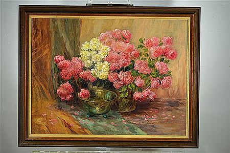 Still life with white and rose roses by Sophia Becker-Leber - Auction record, sale price, and art valuation. Compare with similar artists and explore comparable artworks.