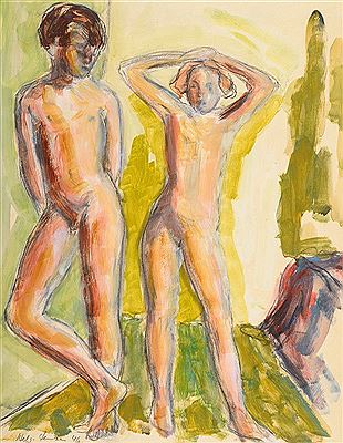 Two nudes in landscape