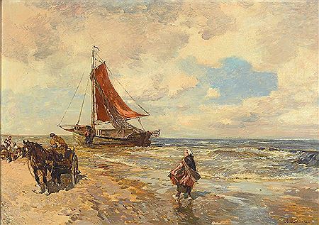Heimkehrende Fischer am Strand