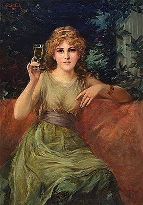 Portrait of a young woman en face, with a champagne glass by Willibald Winck - Auction record, sale price, and art valuation. Compare with similar artists and explore comparable artworks.