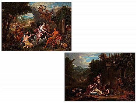 VENUS BETRAUERT DEN TOD DES SCHÖNEN ADONIS sowie DER HIRTE PARIS ÜBERREICHT DER APHRODITE DEN GOLDENEN APFEL