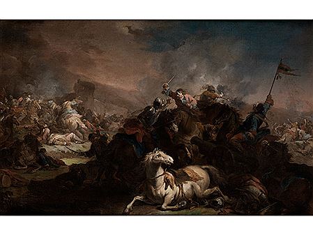 CAVALRY BATTLE AGAINST BLAZING RED SKY by Giuseppe Nogari - Auction record, sale price, and art valuation. Compare with similar artists and explore comparable artworks.