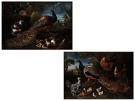 LARGE IMAGES OF PEACOCKS SURROUNDED BY OTHER BIRDS (2) by David Coninck - Auction record, sale price, and art valuation. Compare with similar artists and explore comparable artworks.