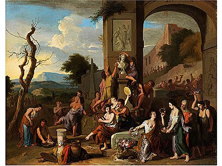 SACRIFICIAL FEAST AMONG ANTIQUE RUINS by Gerard Hoet I - Auction record, sale price, and art valuation. Compare with similar artists and explore comparable artworks.