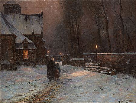 Promenade hivernale nocturne by Auguste Breugelmans - Auction record, sale price, and art valuation. Compare with similar artists and explore comparable artworks.