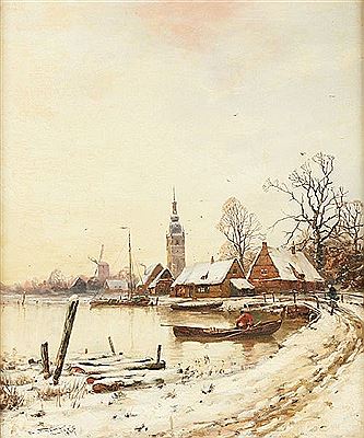 Barque sur le lac en hiver.