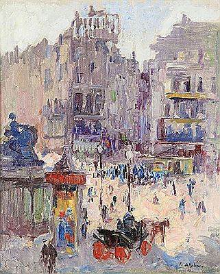 Vue animée de la place de La Bourse de Bruxelles