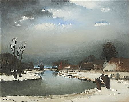 Vue de la Lys en hiver by Gaston Landeghem - Auction record, sale price, and art valuation. Compare with similar artists and explore comparable artworks.