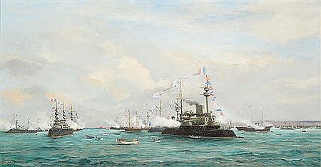 Russisch eskader in de haven van Cherbourg tijdens het bezoek van Tsaar Nicolas II. by Robert Mols - Auction record, sale price, and art valuation. Compare with similar artists and explore comparable artworks.