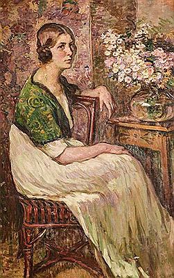 Dame assise au bouquet de fleurs