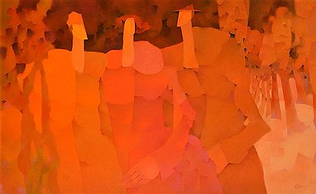 Sample artwork by Claude Le Sauteur (1926 - 2007), known for landscape, figure, still life, genre, humor and symbolist painting, lithography, illustration - View similar artists and auction records